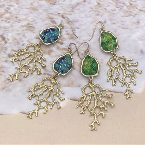 🌼 Abstract Coral Drop Bead Inlay Earrings